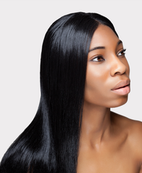 Elegant women wearing long straight hair extensions