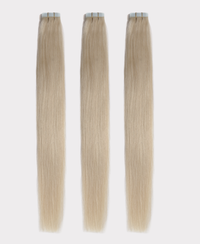 Long straight hair extensions matching the Ash blonde color