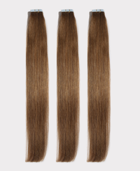 Long straight hair extensions matching the Caramel color