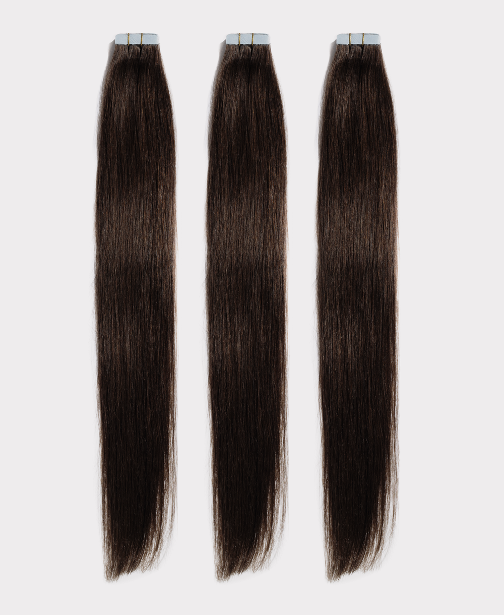 Long straight hair extensions matching the Dark brown color