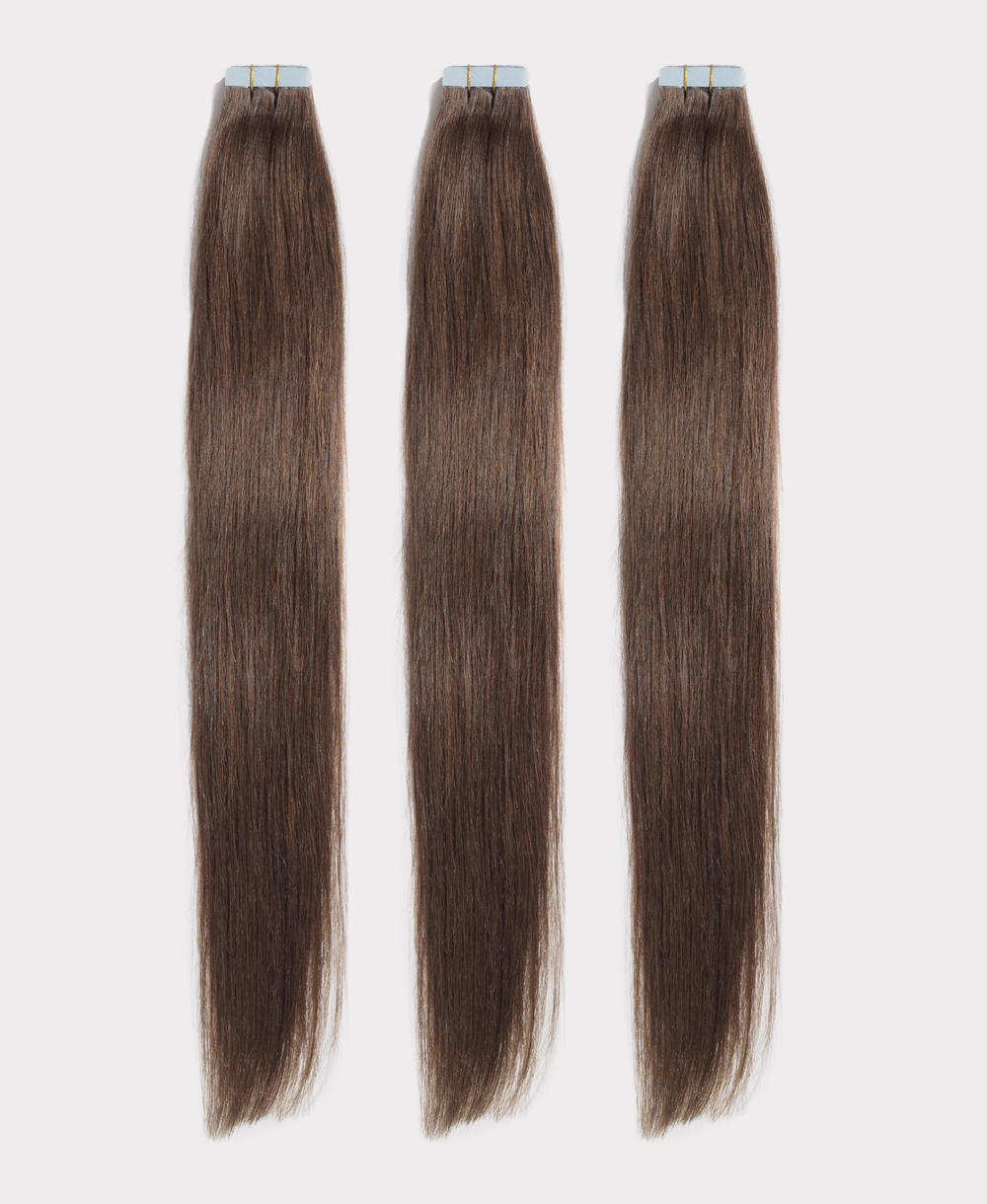 Long straight hair extensions matching the Espresso color